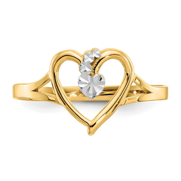 14KT Yellow Gold With Rhodium Plating Heart Ring; Size 7