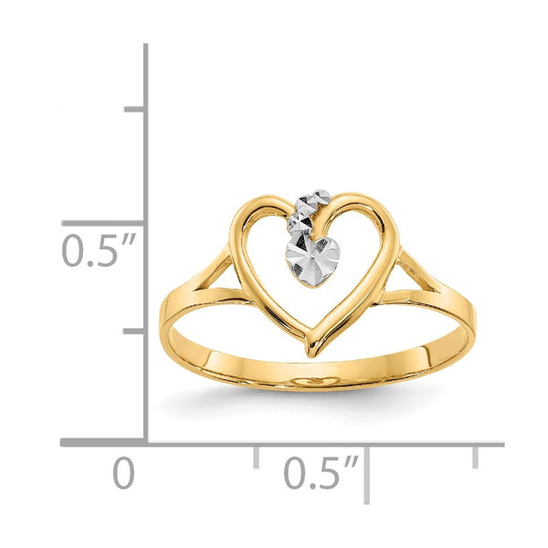 14KT Yellow Gold With Rhodium Plating Heart Ring; Size 7