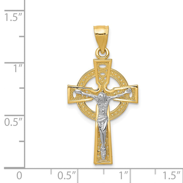 14KT White and Yellow Gold 37X17MM 17MM Crucifix Cross Pendant. Chain Not Included