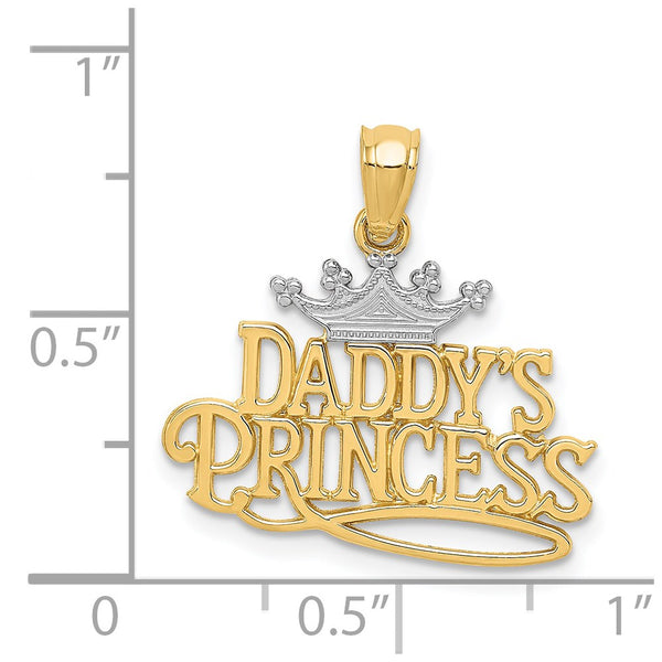 14KT Yellow Gold With Rhodium Plating 22X20MM Daddy's Princess Pendant. Chain Not Included