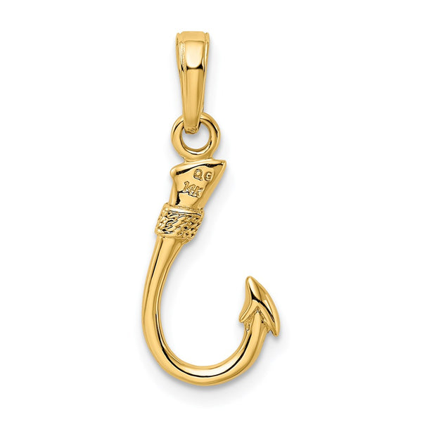 14KT Yellow Gold 21X8MM Three Dimensional Fish Hook Pendant. Chain Not Included