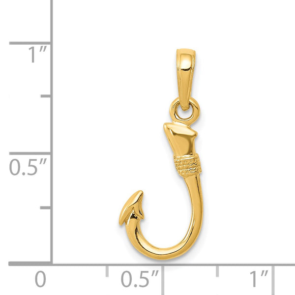 14KT Yellow Gold 21X8MM Three Dimensional Fish Hook Pendant. Chain Not Included