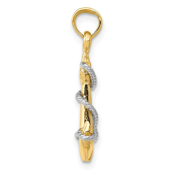 14KT White and Yellow Gold 23X12MM 12MM Anchor Pendant. Chain Not Included