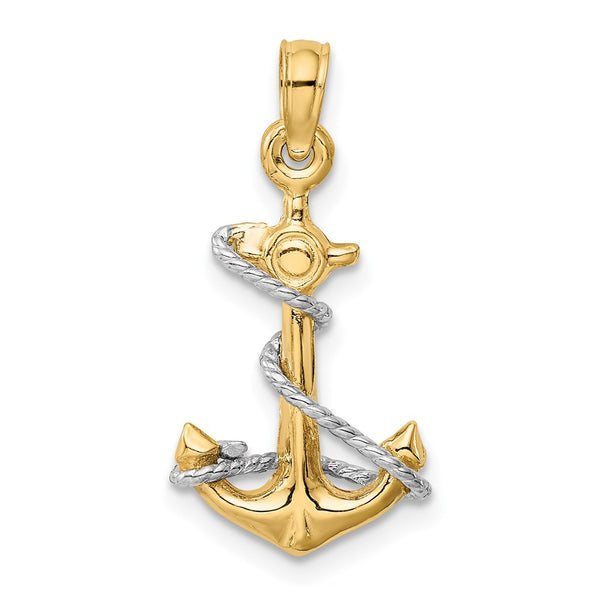 14KT White and Yellow Gold 23X12MM 12MM Anchor Pendant. Chain Not Included