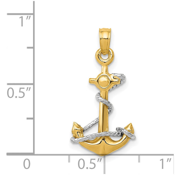 14KT White and Yellow Gold 23X12MM 12MM Anchor Pendant. Chain Not Included