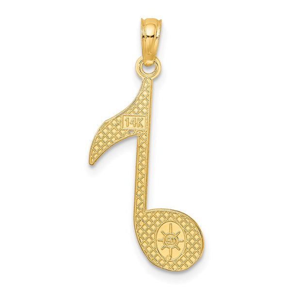 14KT Yellow Gold 34X13MM Music Note Pendant. Chain Not Included