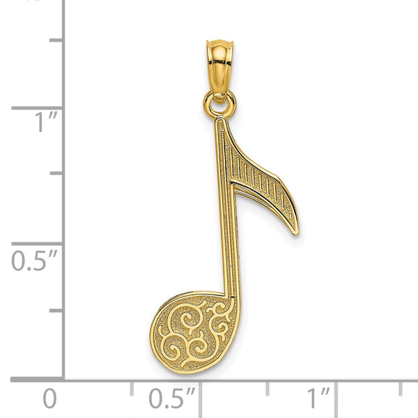 14KT Yellow Gold 34X13MM Music Note Pendant. Chain Not Included