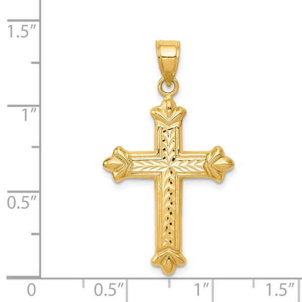 14KT Yellow Gold 35X19MM Diamond-cut Reversible Cross Pendant. Chain Not Included