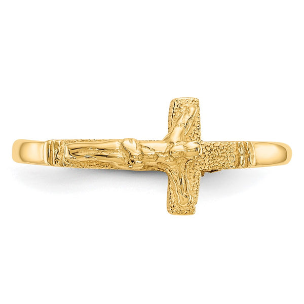 14KT Yellow Gold Childrens Crucifix Cross Ring; Size 3.5