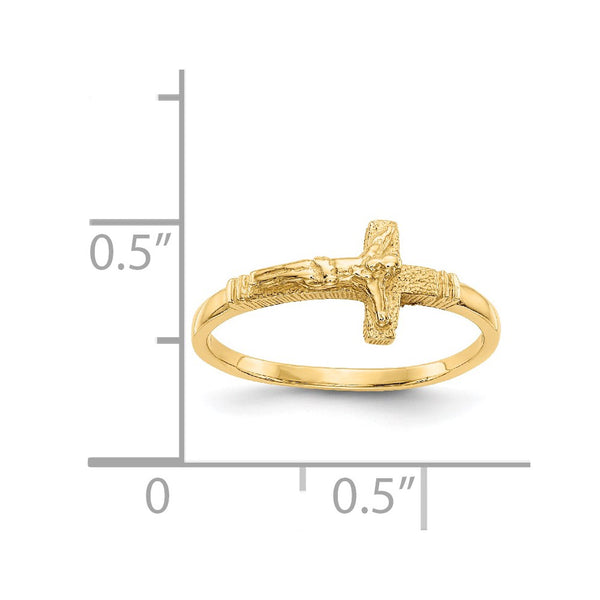 14KT Yellow Gold Childrens Crucifix Cross Ring; Size 3.5