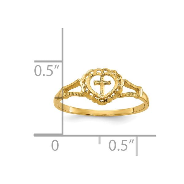 14KT Yellow Gold Childrens Heart Cross Ring; Size 4