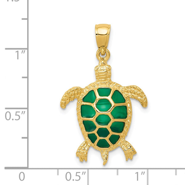 14KT Yellow Gold 29X18MM Sea Turtle Charm. Chain not Included