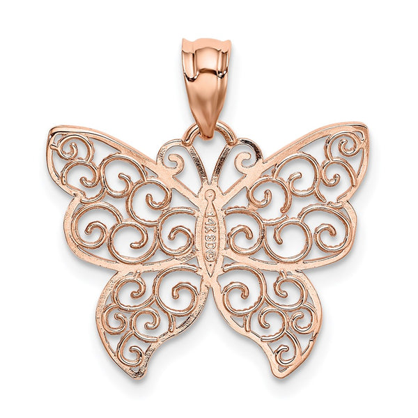 14KT Rose Gold Filigree Butterfly Pendant. Chain Not Included