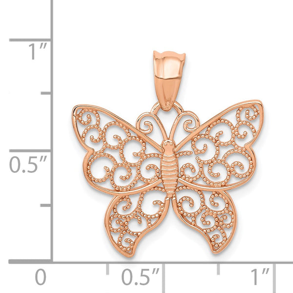 14KT Rose Gold Filigree Butterfly Pendant. Chain Not Included