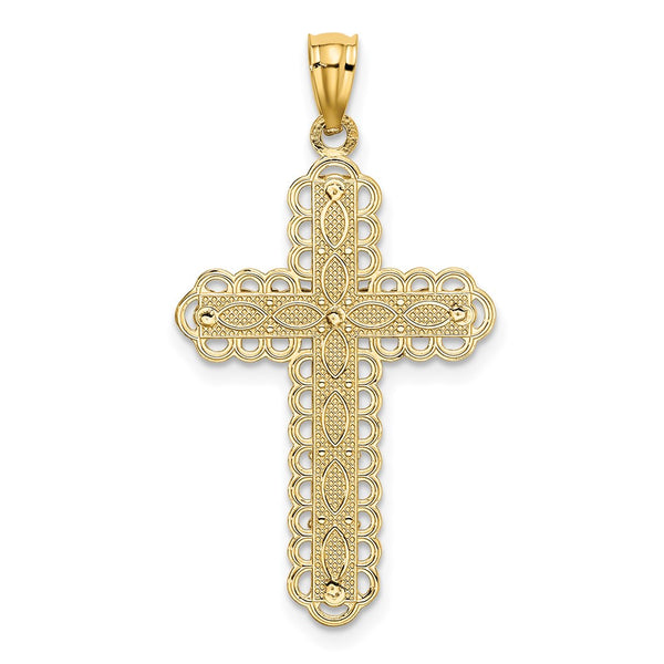 14KT White and Yellow Gold 34X18.5MM Cross Pendant. Chain Not Included