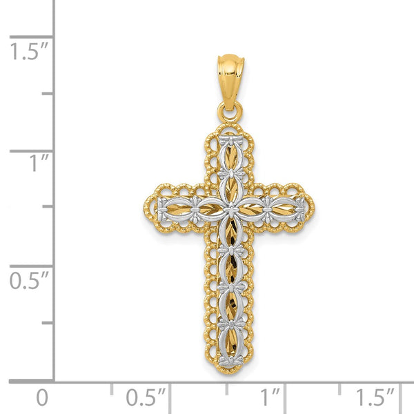 14KT White and Yellow Gold 34X18.5MM Cross Pendant. Chain Not Included