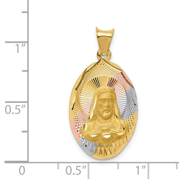 14KT Gold Tri-Color 28X14MM Religious Medal Sacred Heart Pendant. Chain Not Included