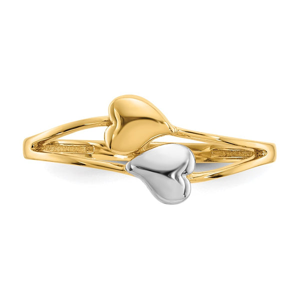 14KT Yellow Gold With Rhodium Plating Heart Ring; Size 7