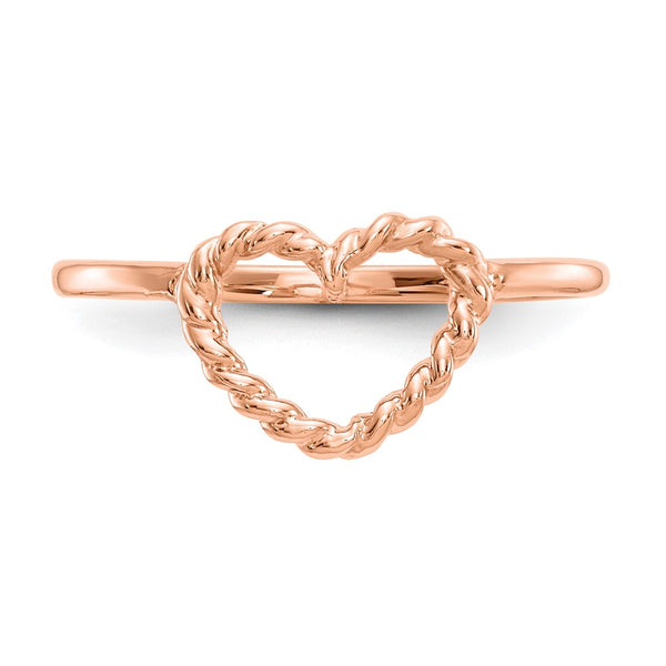 Twisted Rope 14KT Rose Gold Heart Ring; Size 7