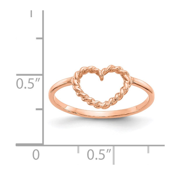 Twisted Rope 14KT Rose Gold Heart Ring; Size 7