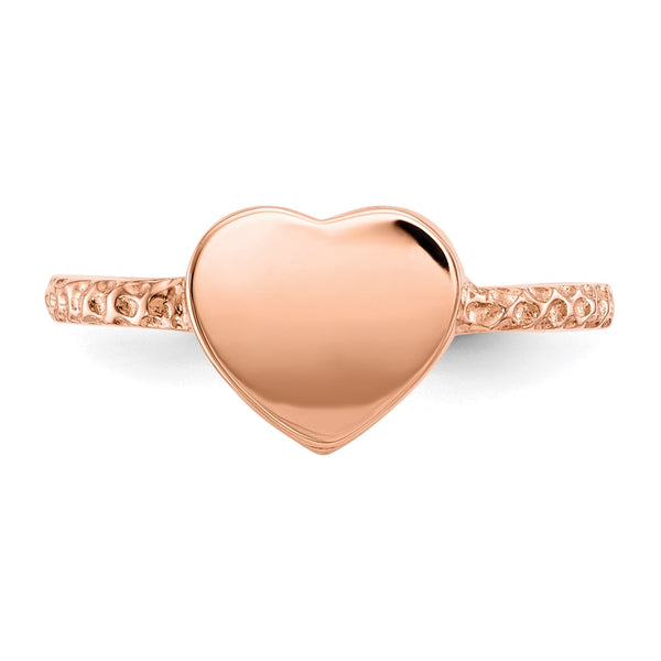 Engravable 14KT Rose Gold Heart Ring; Size 7