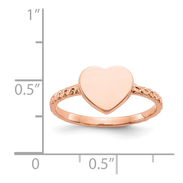 Engravable 14KT Rose Gold Heart Ring; Size 7