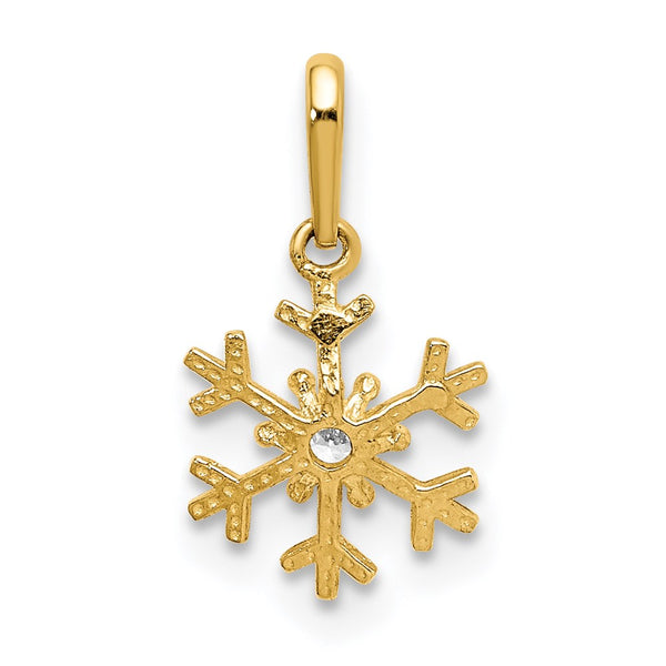 14KT Yellow Gold Cubic Zirconia 15X8MM Snowflake Pendant. Chain Not Included