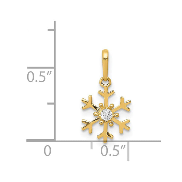 14KT Yellow Gold Cubic Zirconia 15X8MM Snowflake Pendant. Chain Not Included