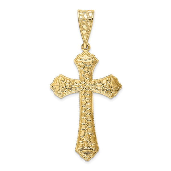 14KT Yellow Gold 57X27MM Diamond-cut Cross Pendant. Chain Not Included