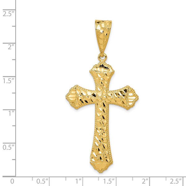 14KT Yellow Gold 57X27MM Diamond-cut Cross Pendant. Chain Not Included