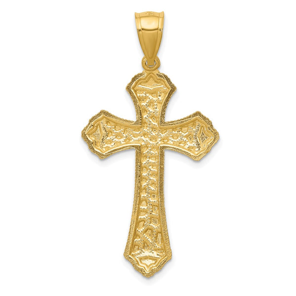 14KT Yellow Gold 41X21MM Diamond-cut Cross Pendant-Chain Not Included