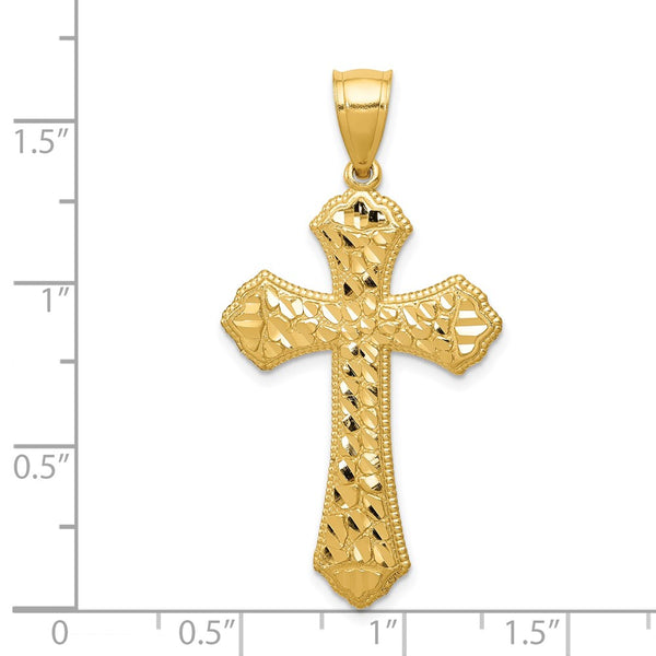 14KT Yellow Gold 41X21MM Diamond-cut Cross Pendant-Chain Not Included