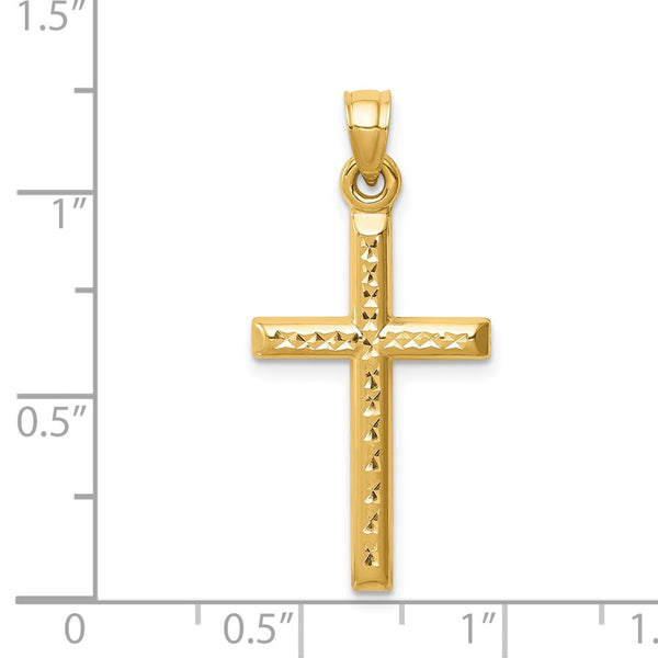 14KT Yellow Gold Diamond-cut Cross Pendant. Chain Not Included