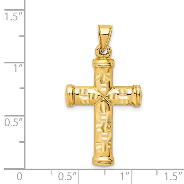 14KT Yellow Gold Diamond-cut Cross Pendant. Chain Not Included