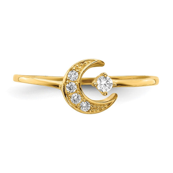 14KT Yellow Gold Cubic Zirconia Moon Ring; Size 7