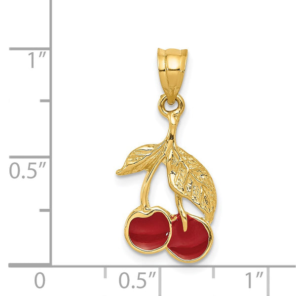 14KT Yellow Gold 26X12MM Cherries Pendant. Chain Not Included