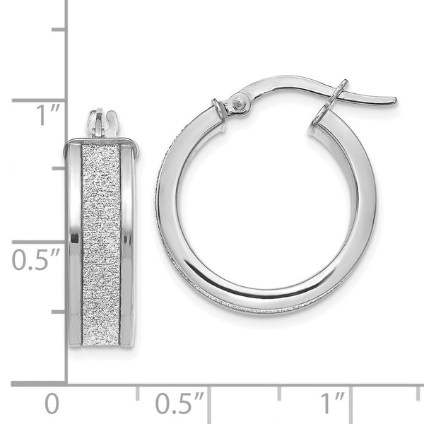 14KT White Gold 20X15MM Glitter Hoop Earrings