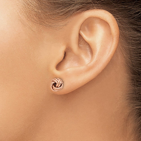 14KT Rose Gold 9MM Stud Love Knot Earrings