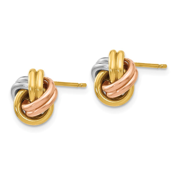 14KT Gold Tri-Color 8MM Stud Love Knot Earrings