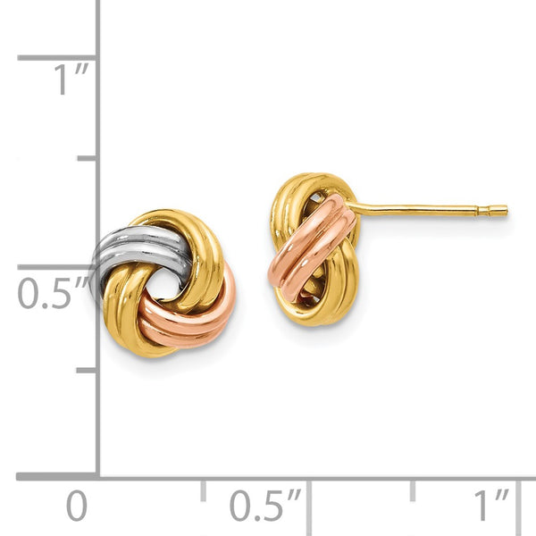 14KT Gold Tri-Color 8MM Stud Love Knot Earrings