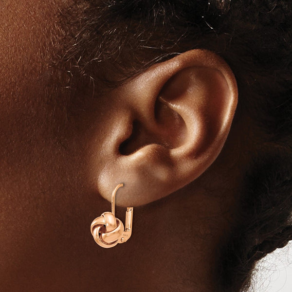 14KT Rose Gold 13X9MM Leverback Love Knot Earrings