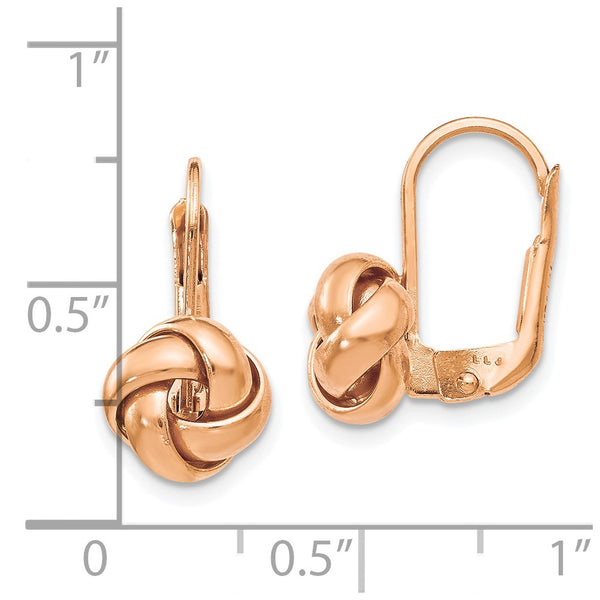 14KT Rose Gold 13X9MM Leverback Love Knot Earrings