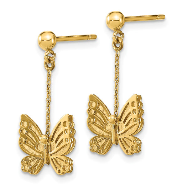 14KT Yellow Gold 23X11MM Drop & Dangle Butterfly Earrings