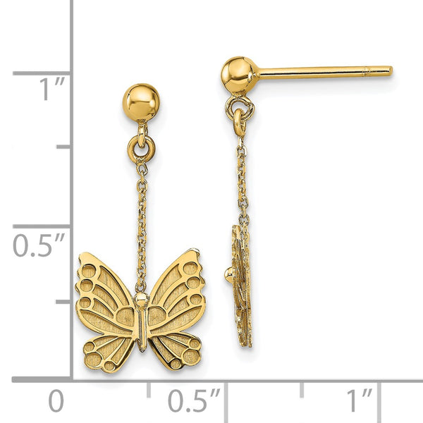 14KT Yellow Gold 23X11MM Drop & Dangle Butterfly Earrings