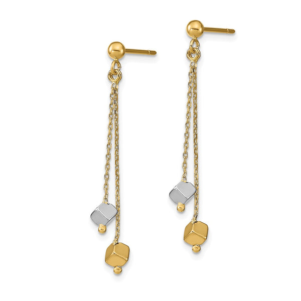 14KT White and Yellow Gold 36X4MM Drop & Dangle Beaded Earrings