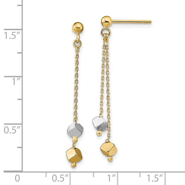 14KT White and Yellow Gold 36X4MM Drop & Dangle Beaded Earrings