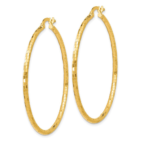 14KT Yellow Gold 45X16MM Diamond-cut Hoop Earrings