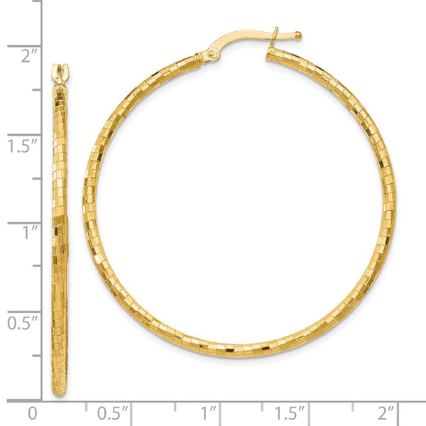 14KT Yellow Gold 45X16MM Diamond-cut Hoop Earrings