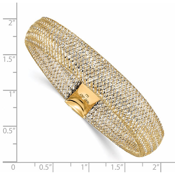 14KT White and Yellow Gold 11MM Mesh Stretch Bracelet