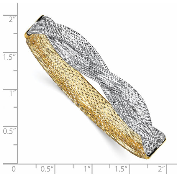 14KT Yellow Gold With Rhodium Plating 10MM Mesh Reversible Stretch Bracelet